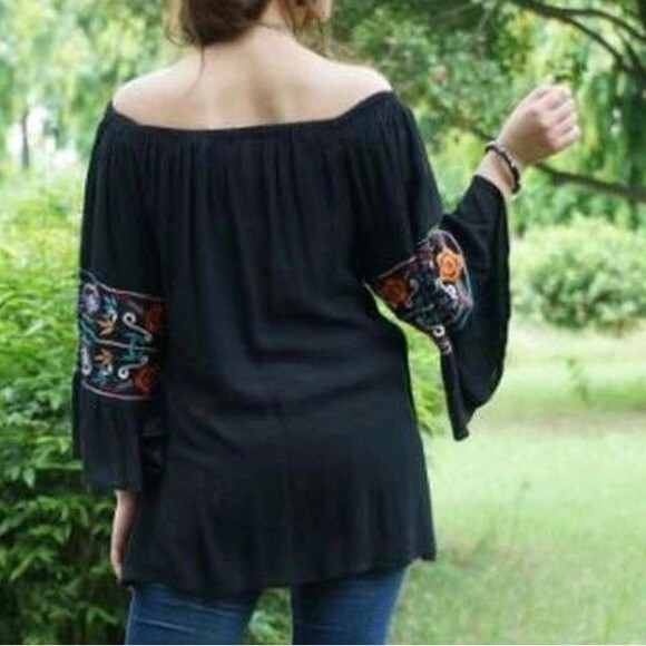 Avani del Amour Ruffle Embroidered Sleeves Boho Festival Tunic Top Blouse Small - Picture 3 of 10
